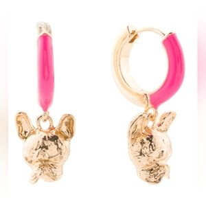 Betsey Johnson Frenchie Enamel Huggie Hoop Earrings